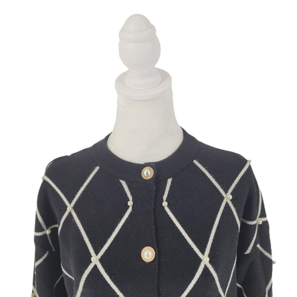NWT Love Ever After Womens Black Diamond Knitted Cardigan Sweater Size M Preppy - Picture 5 of 10